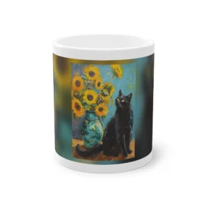 Sunflowers and Black Cat Mug