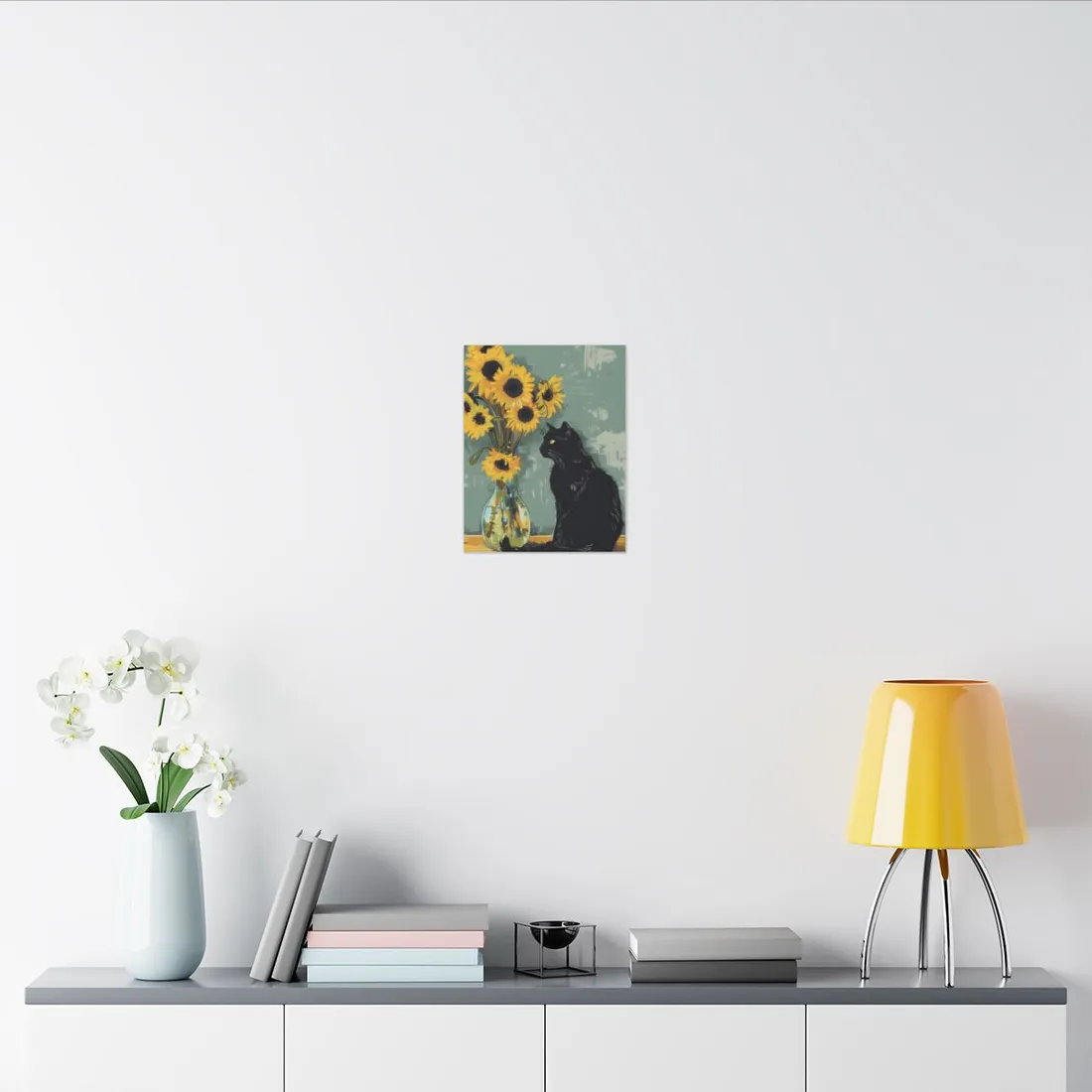Whispers in the Sun: A Black Cat's Serene Moment with Sunflowers - Canvas