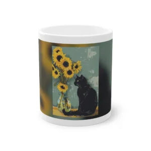 Black Cat and Sunflowers Mug