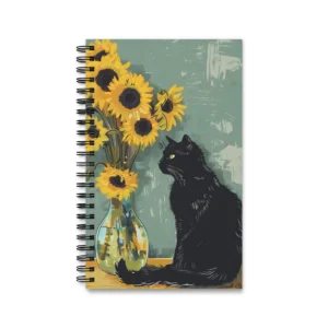 Black Cat and Sunflowers Spiral Notebook