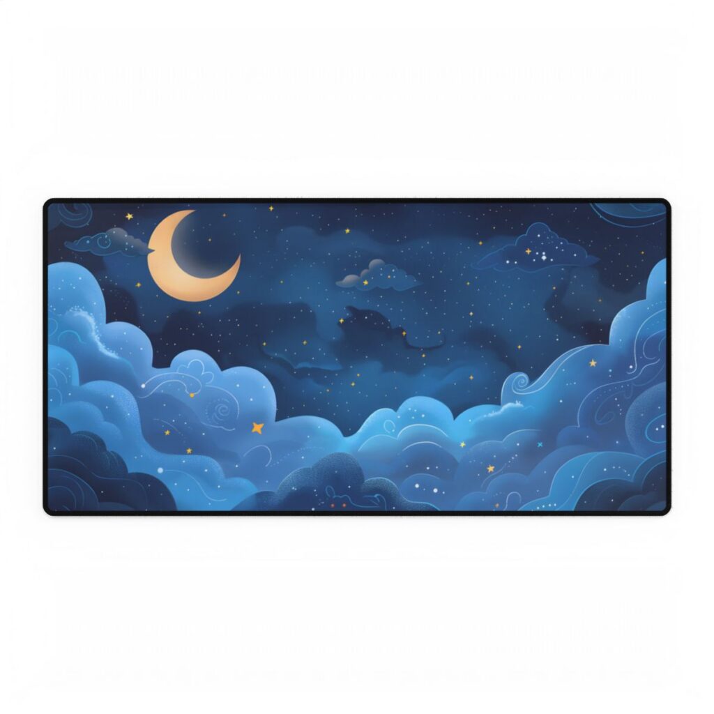 Whispers of a Whimsical Night Sky: Dreamy Celestial Artwork - Desk Mat