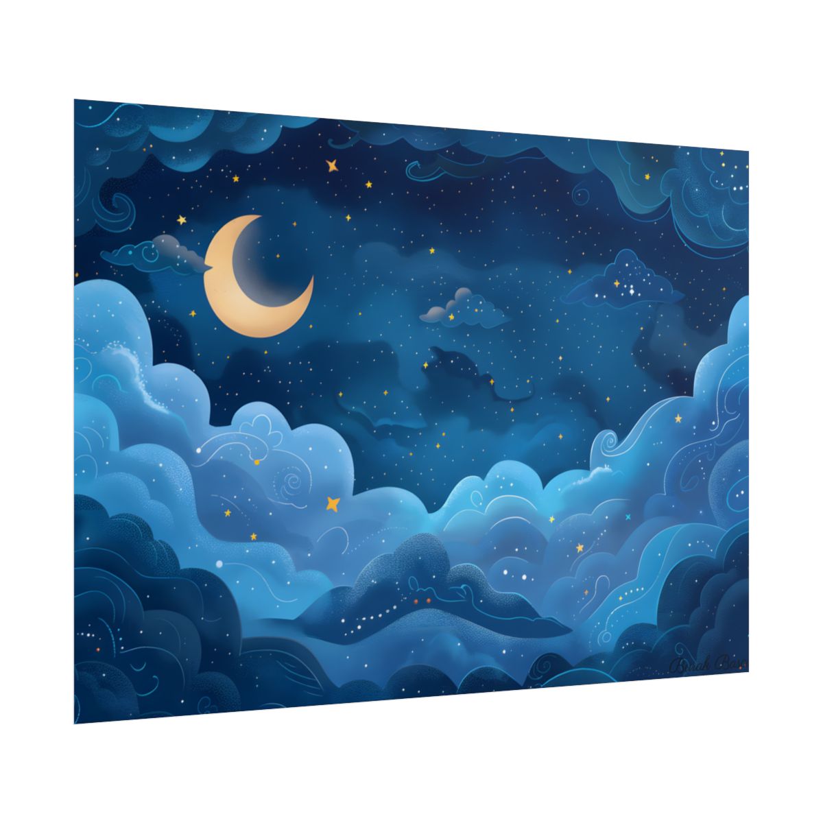 Whispers of a Whimsical Night Sky: Dreamy Celestial Artwork - Poster