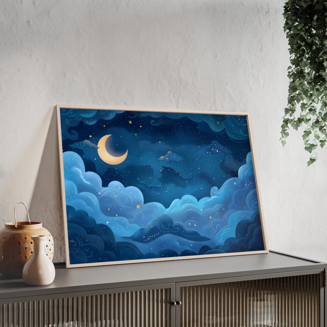 Whispers of a Whimsical Night Sky: Dreamy Celestial - Framed Poster