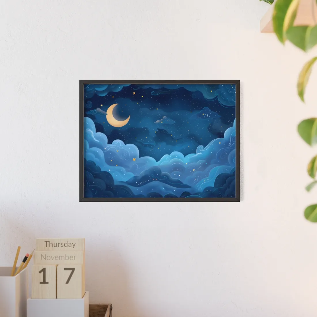Whispers of a Whimsical Night Sky: Dreamy Celestial - Framed Poster