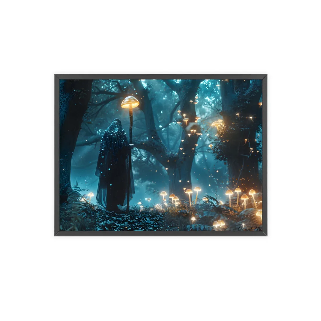 Whispers of Ancient Magic in a Moonlit Mystical Forest - Framed Poster