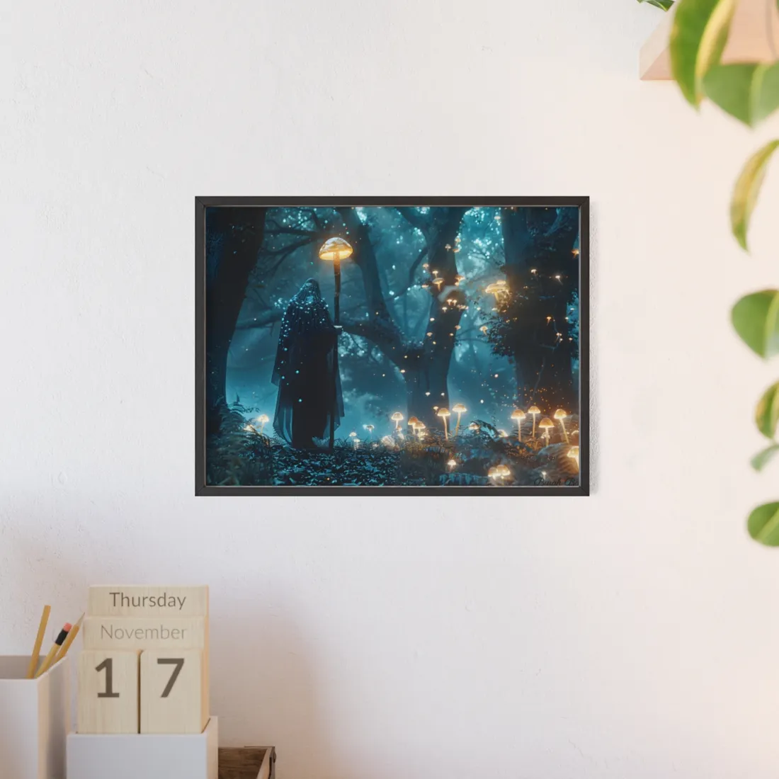 Whispers of Ancient Magic in a Moonlit Mystical Forest - Framed Poster