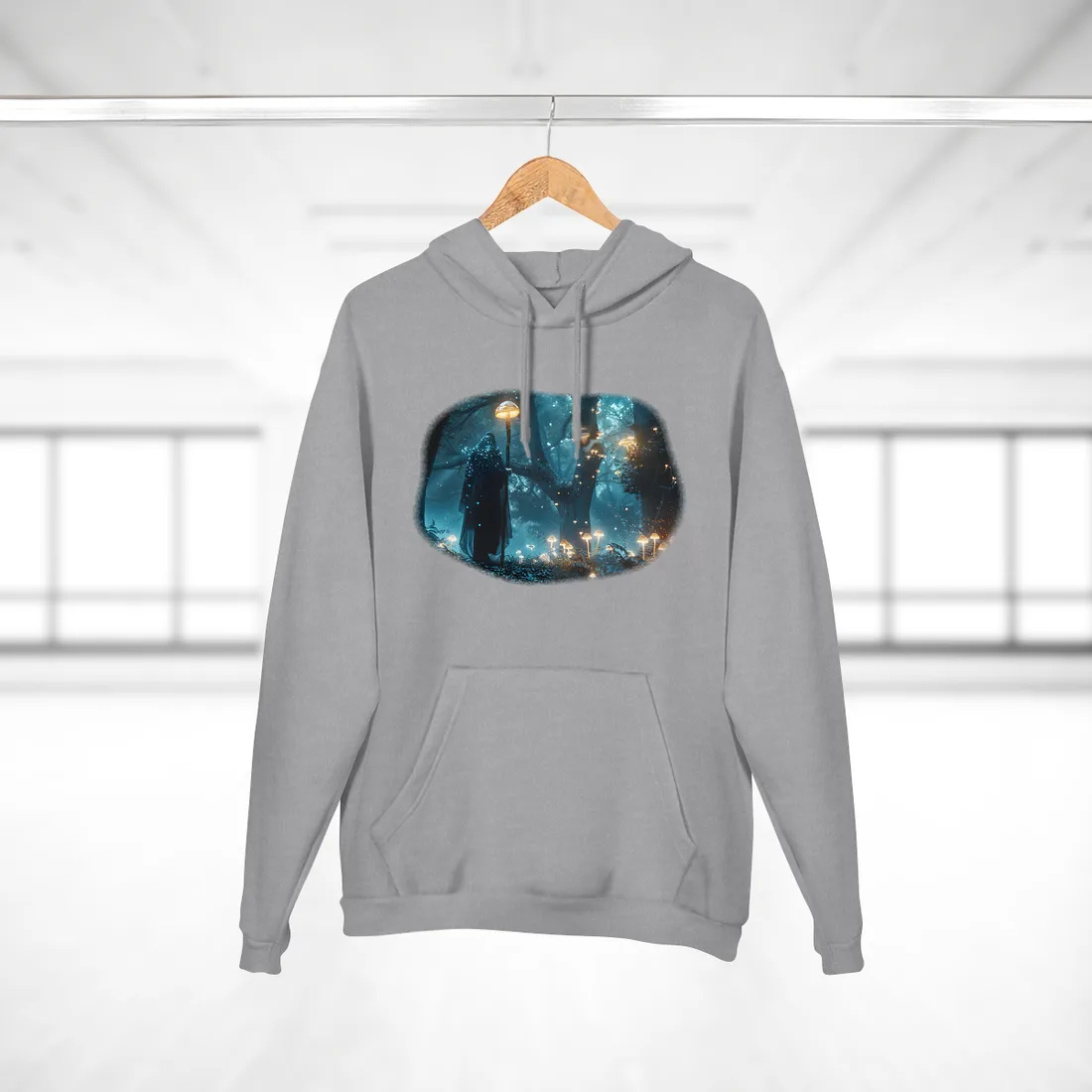 Whispers of Ancient Magic in a Moonlit Mystical Forest - Hoodie (Heather Grey)