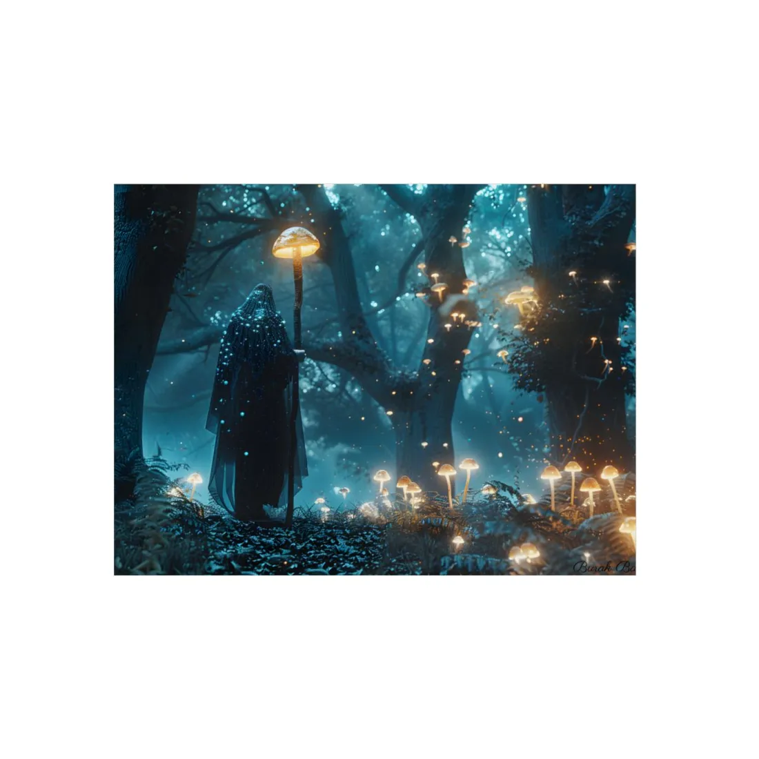 Whispers of Ancient Magic in a Moonlit Mystical Forest - Metal Poster
