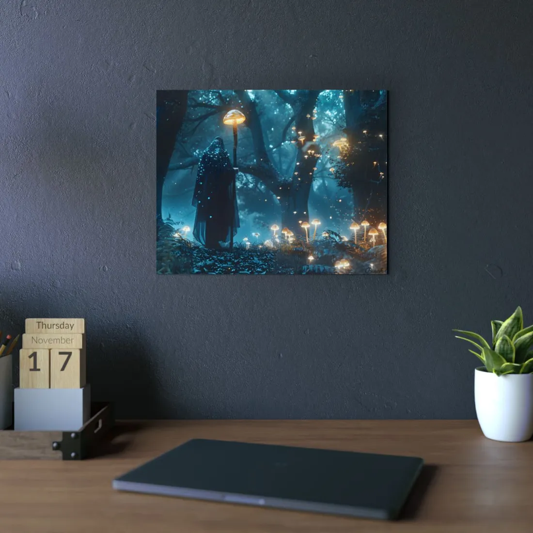 Whispers of Ancient Magic in a Moonlit Mystical Forest - Metal Poster