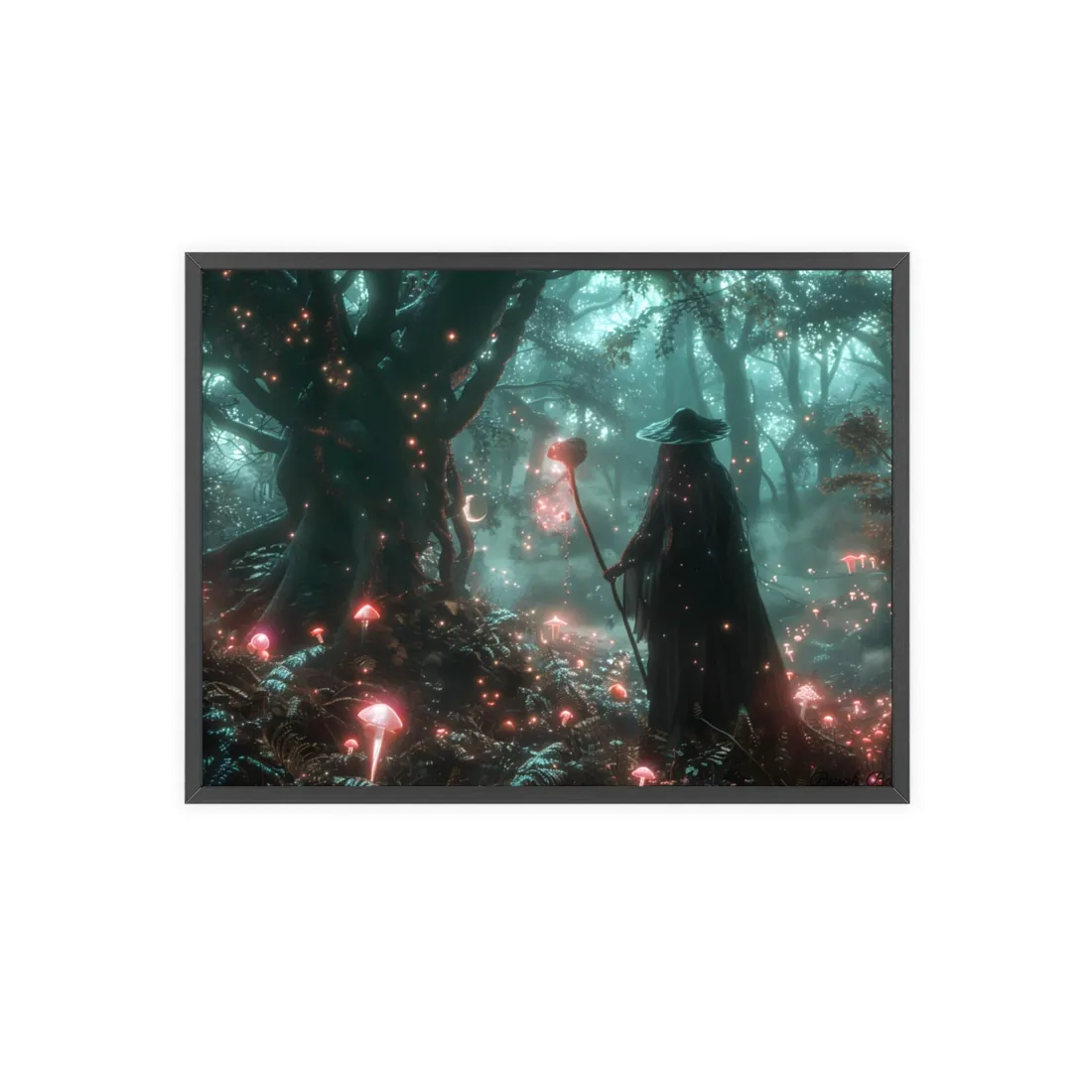 Whispers of Magic in Enchanted Woods: A Mysterious Encounter with the Witch - Framed Poster