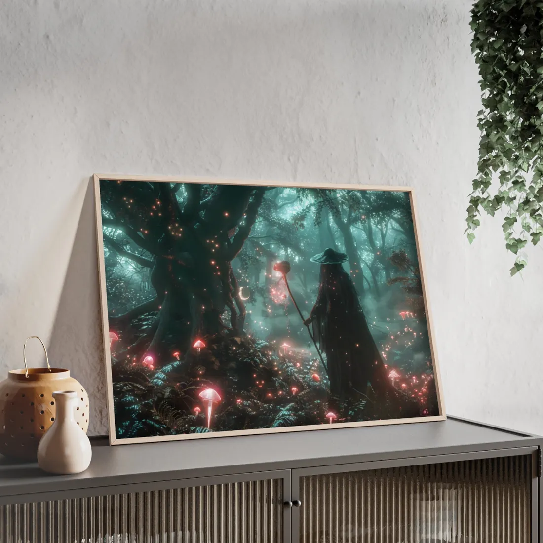 Whispers of Magic in Enchanted Woods: A Mysterious Encounter with the Witch - Framed Poster