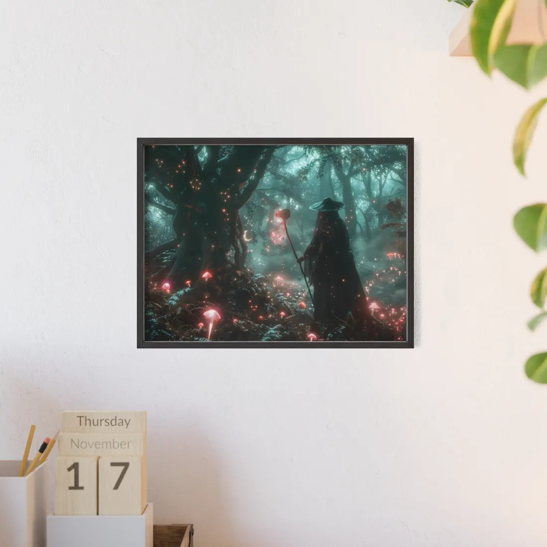 Whispers of Magic in Enchanted Woods: A Mysterious Encounter with the Witch - Framed Poster