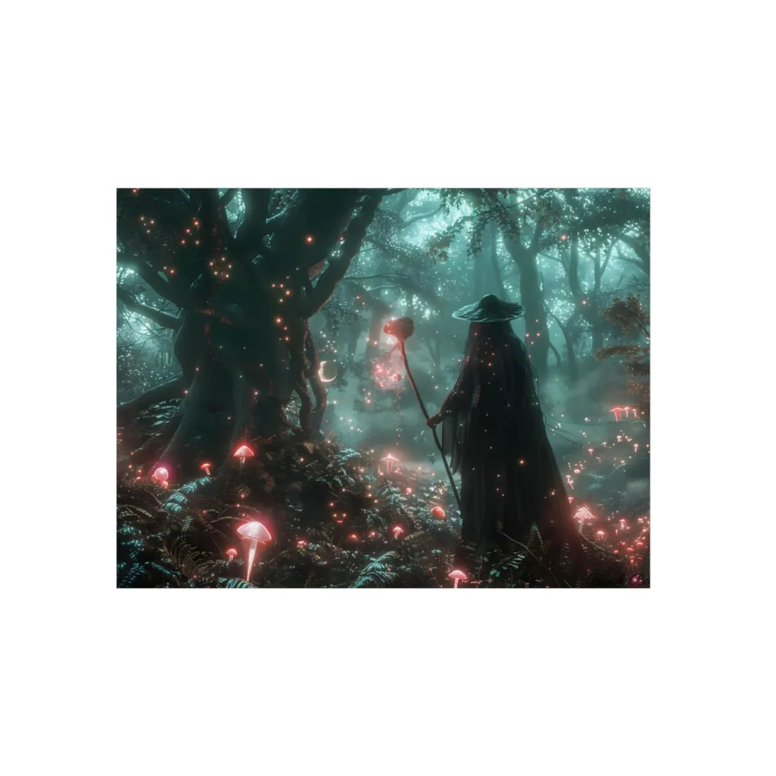 Whispers of Magic in Enchanted Woods: A Mysterious Encounter with the Witch - Metal Poster