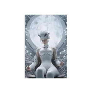 White Android Meditating in Chair Metal Poster