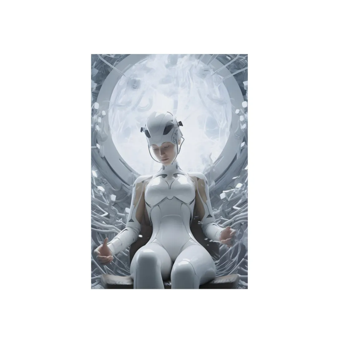 White Android Figure: Futuristic Robotic Portrait - Metal Poster