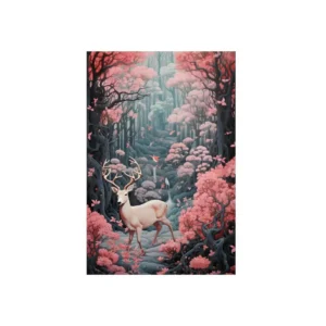Deer in Pink Forest Metal Poster