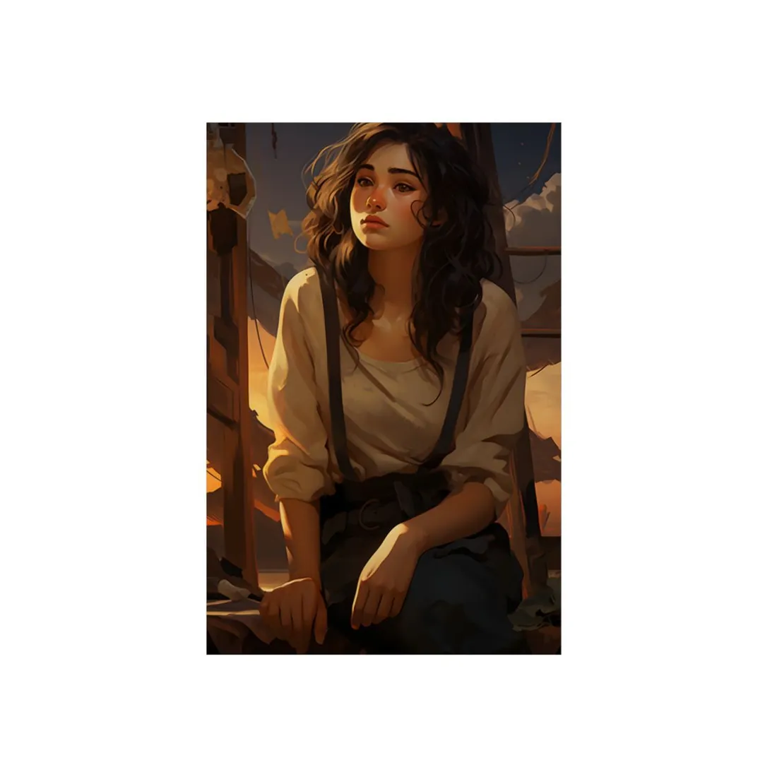 Windswept Traveler: Woman Aboard a Ship at Golden Hour - Metal Poster