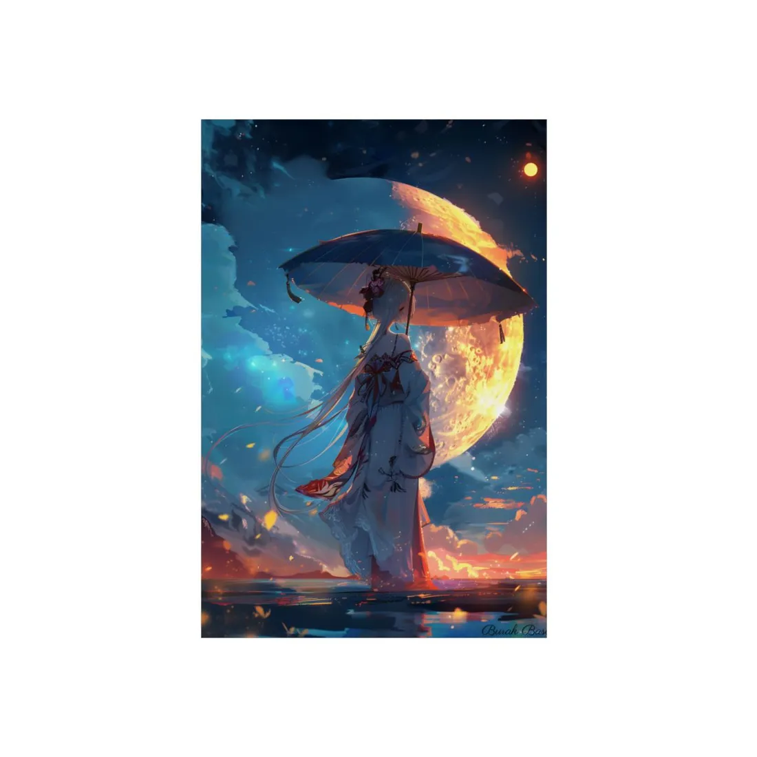 Winter Anime Girl: Holding Umbrella in Snowy Scene - Metal Poster