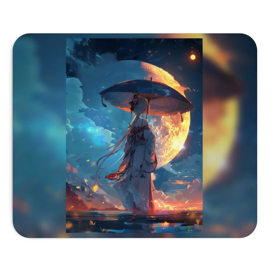 Winter Anime Girl: Holding Umbrella in Snowy Scene - Mouse Pad