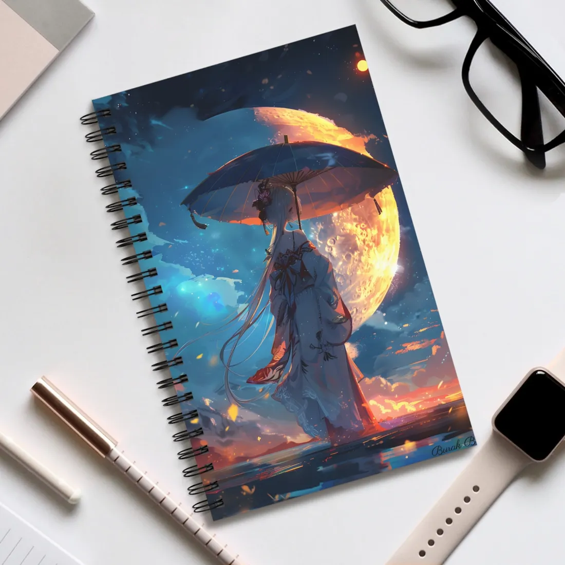 Winter Anime Girl: Holding Umbrella in Snowy Scene - Spiral Notebook