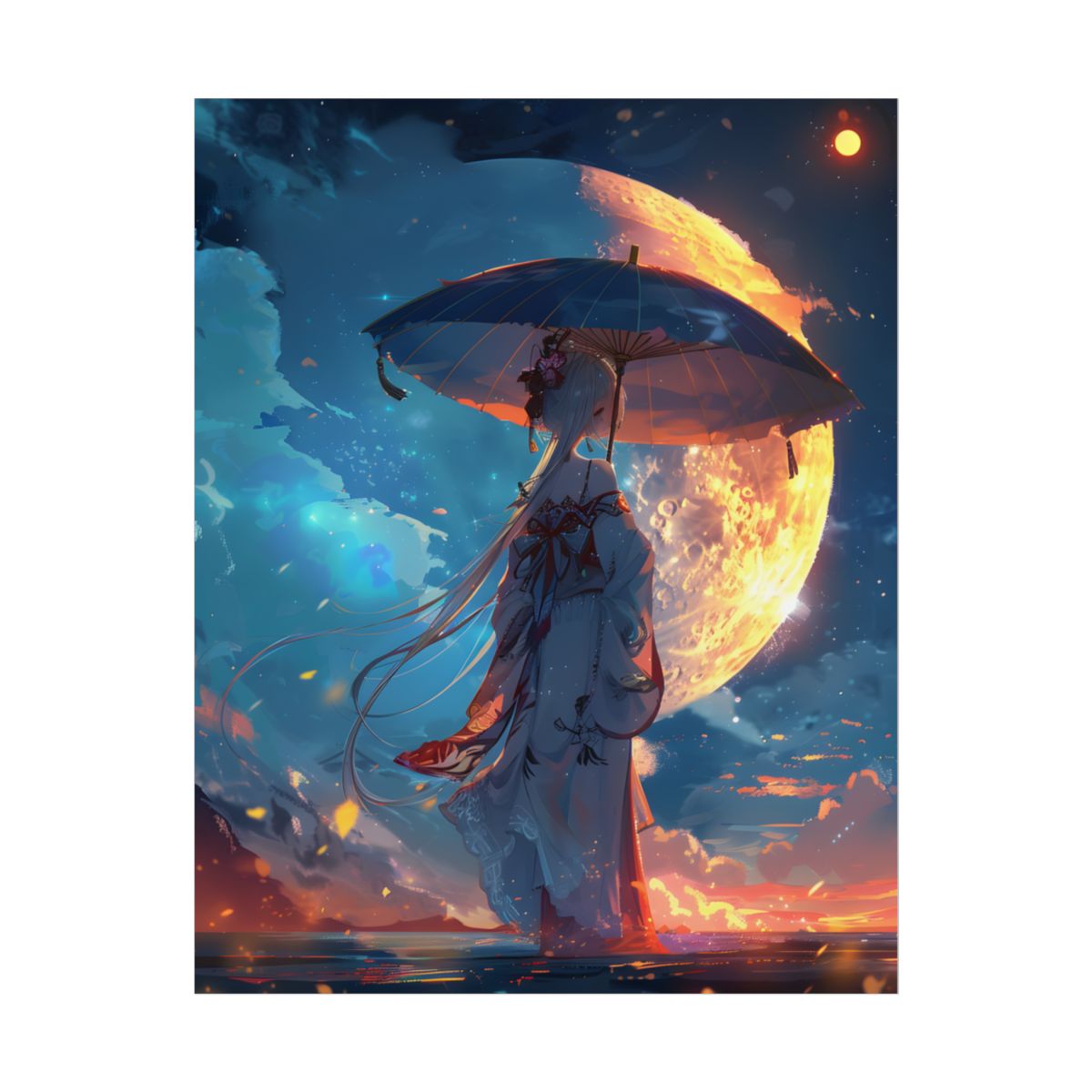 Winter Anime Girl: Holding Umbrella in Snowy Scene - Poster