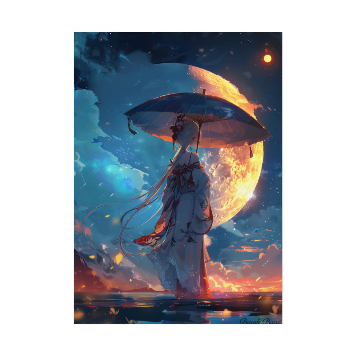 Winter Anime Girl: Holding Umbrella in Snowy Scene - Poster