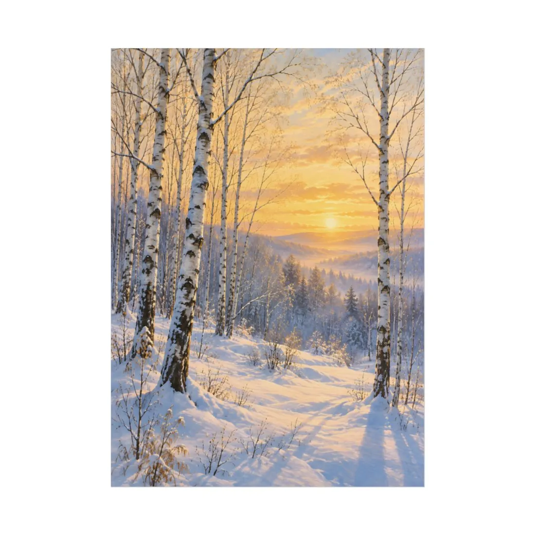 Winter Birch Golden Sky - Poster