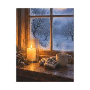 Winter Window with Candle Canvas Print