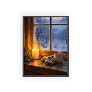 Winter Window with Candle Framed Poster