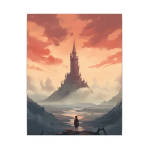 Distant Tower Under a Pink Sky: Fantasy Castle Landscape Canvas Print