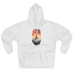 Distant Tower Under a Pink Sky: Fantasy Castle Landscape Hoodie