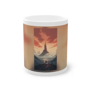 Distant Tower Under a Pink Sky: Fantasy Castle Landscape Mug