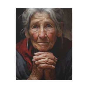 Elderly Woman with Clasped Hands Canvas Print
