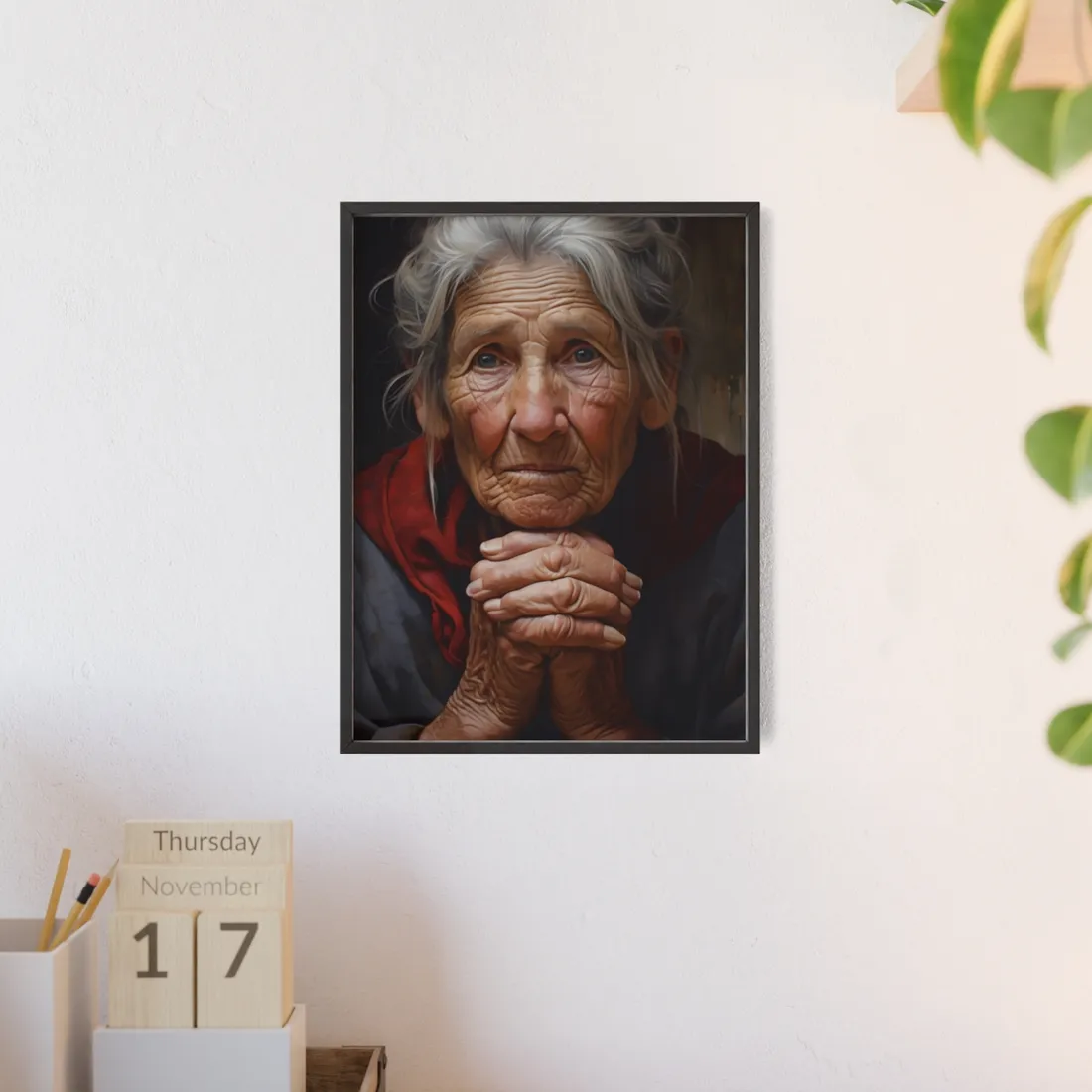 Wisdom in Age: Elderly Portrait Art - Framed Poster