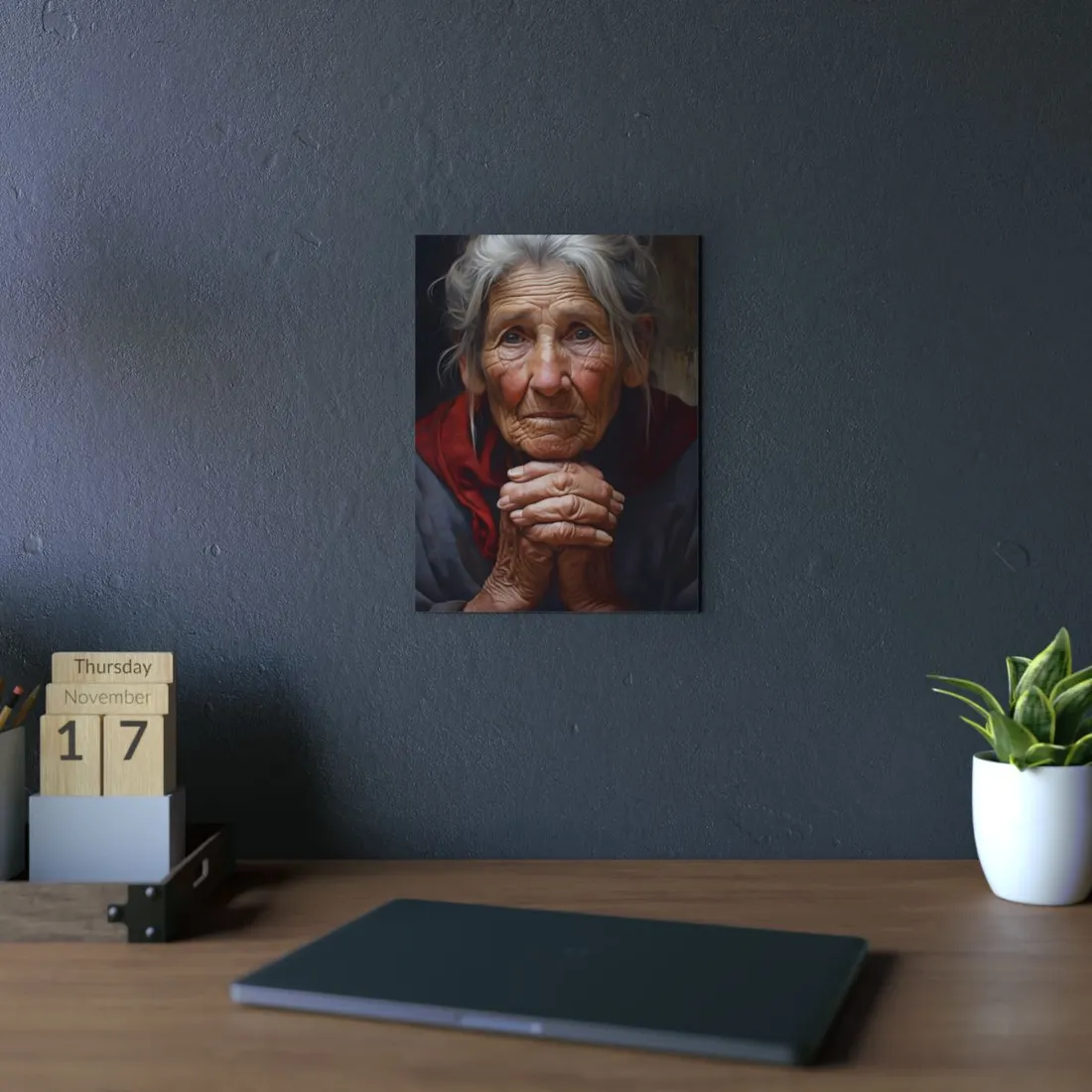 Wisdom in Age: Elderly Portrait Art - Metal Poster