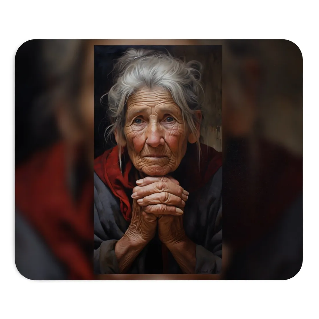 Wisdom in Age: Elderly Portrait Art - Mouse Pad