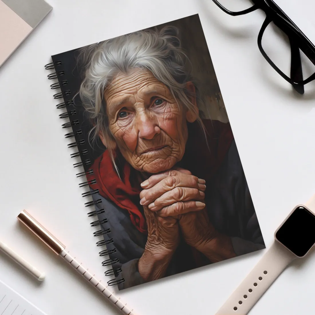 Wisdom in Age: Elderly Portrait Art - Spiral Notebook