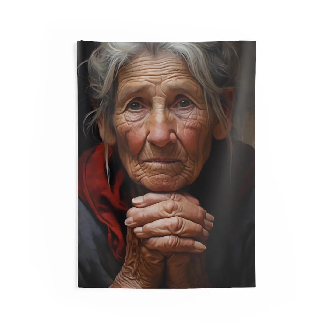 Wisdom in Age: Elderly Portrait Art - Wall Tapestry