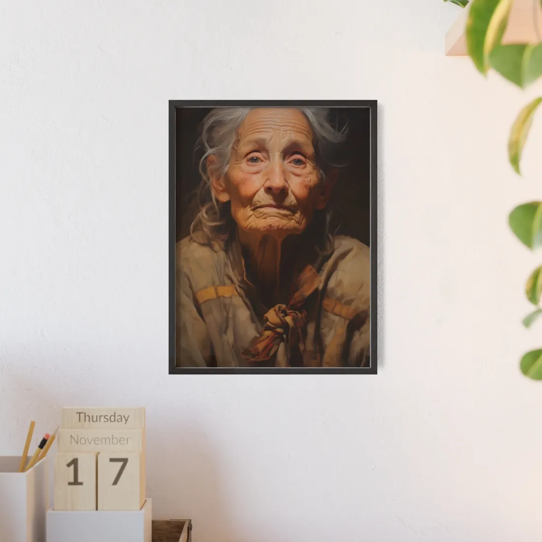 Wisdom of Age: Portrait of an Elderly Person - Framed Poster