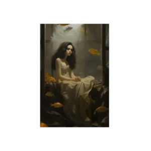 Woman Sitting with Goldfish Metal Poster