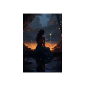 Woman by Lake at Dusk Metal Poster