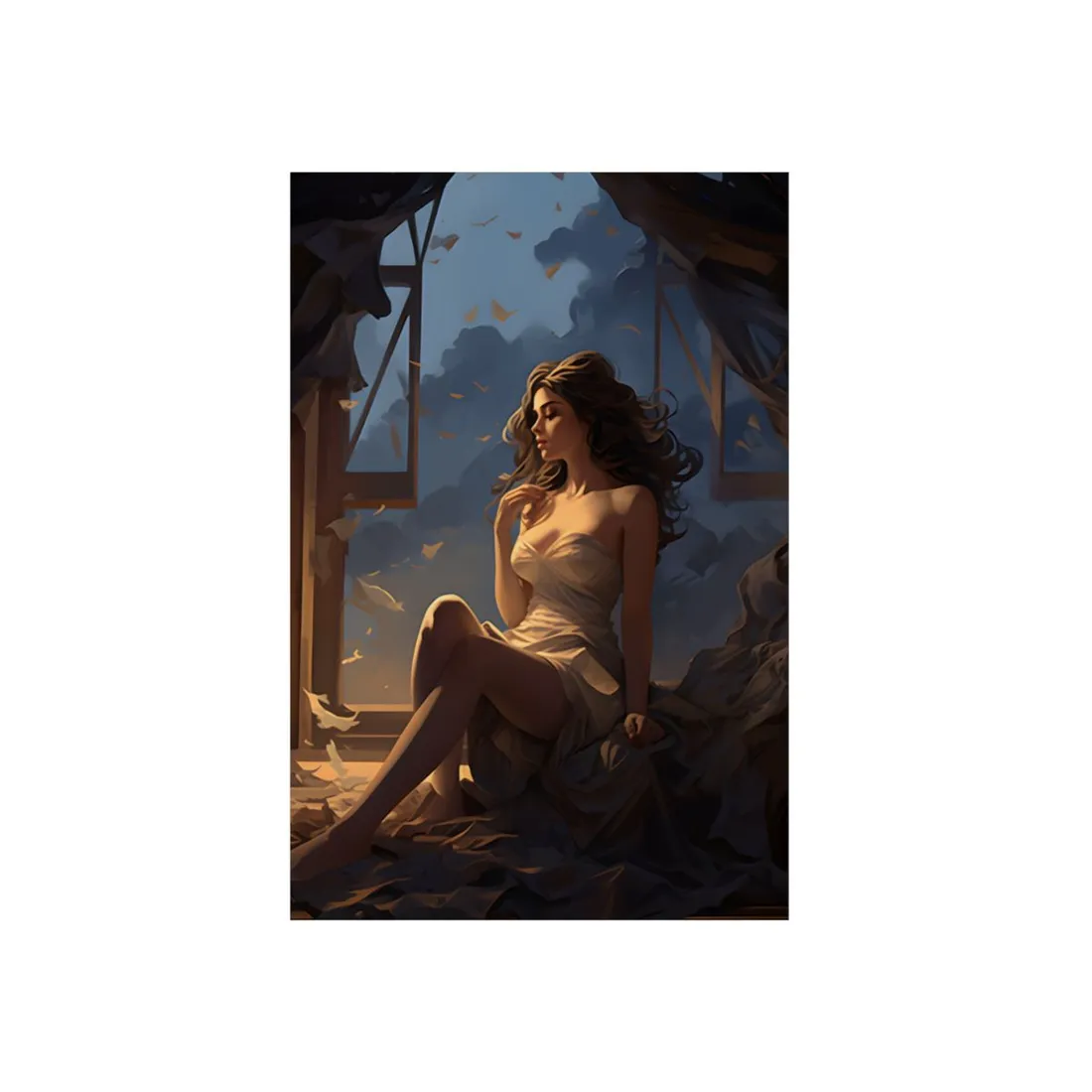 Woman at the Window: Warm Interior Portrait - Metal Poster