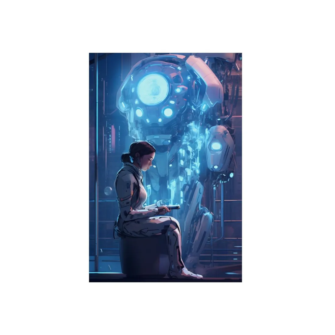 Woman in Futuristic Control Room: Cybernetic Interface Scene - Metal Poster