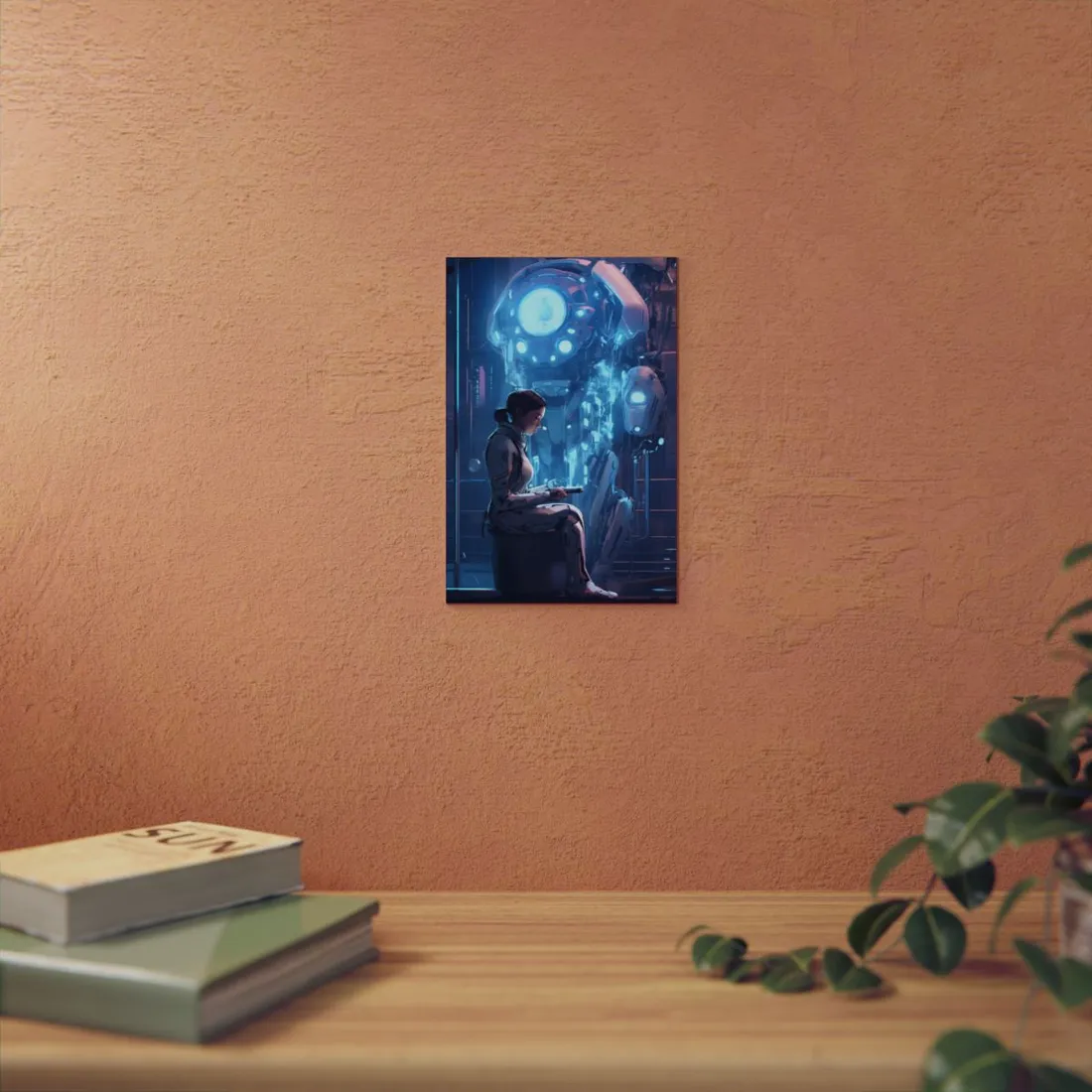 Woman in Futuristic Control Room: Cybernetic Interface Scene - Metal Poster