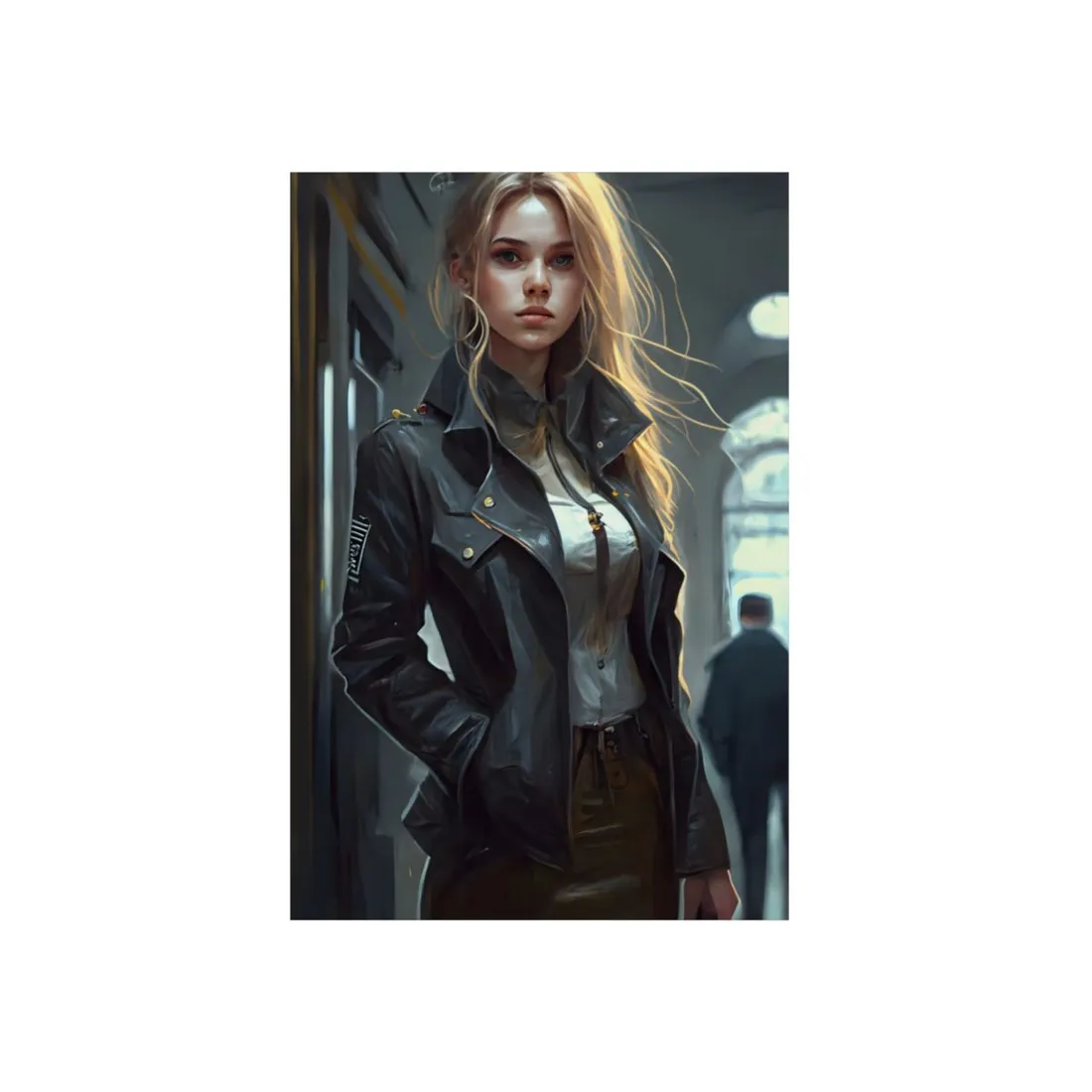 Woman in Leather Coat: Archway Street Portrait - Metal Poster