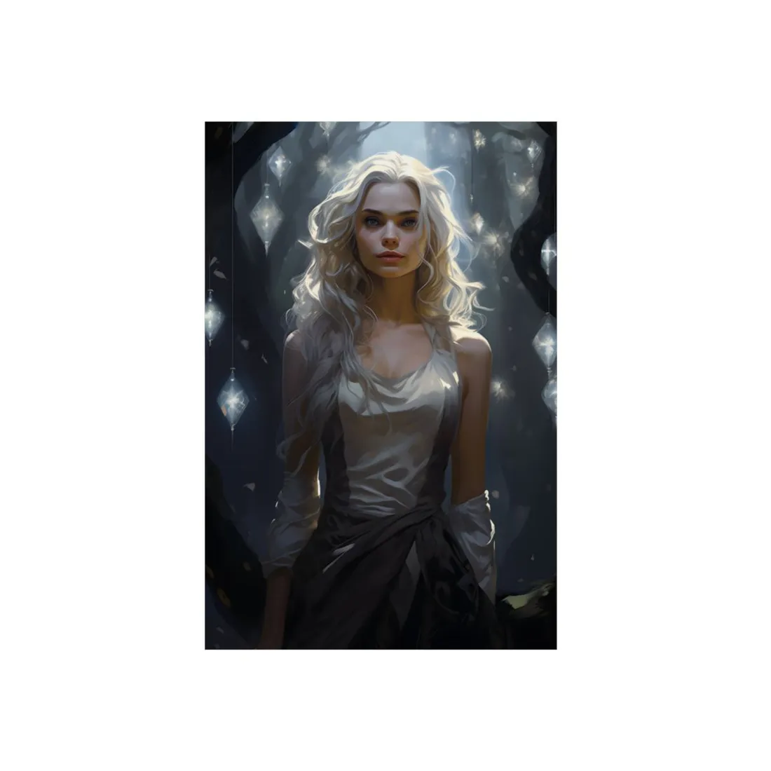 Woman in Shimmering White: Fantasy Portrait - Metal Poster