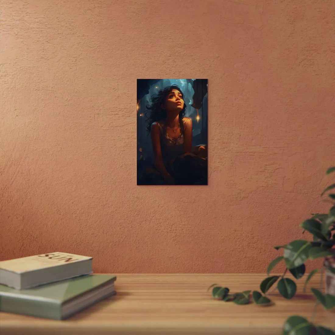 Woman in the Firefly-Lit Forest: Twilight Portrait - Metal Poster