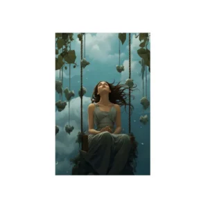 Woman on a Cloud Swing Metal Poster