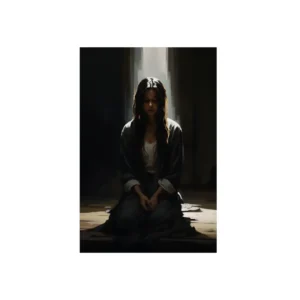 Seated Woman in Dark Room Metal Poster
