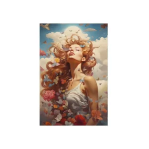 Woman with Butterflies and Flowers Metal Poster